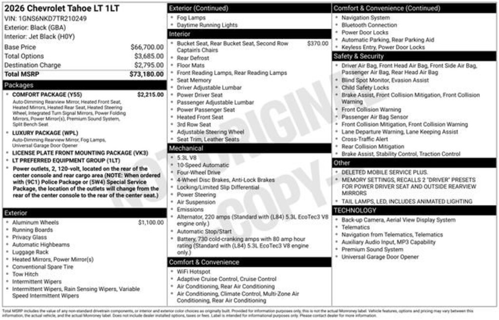 New 2026 Chevrolet Tahoe LT SUV