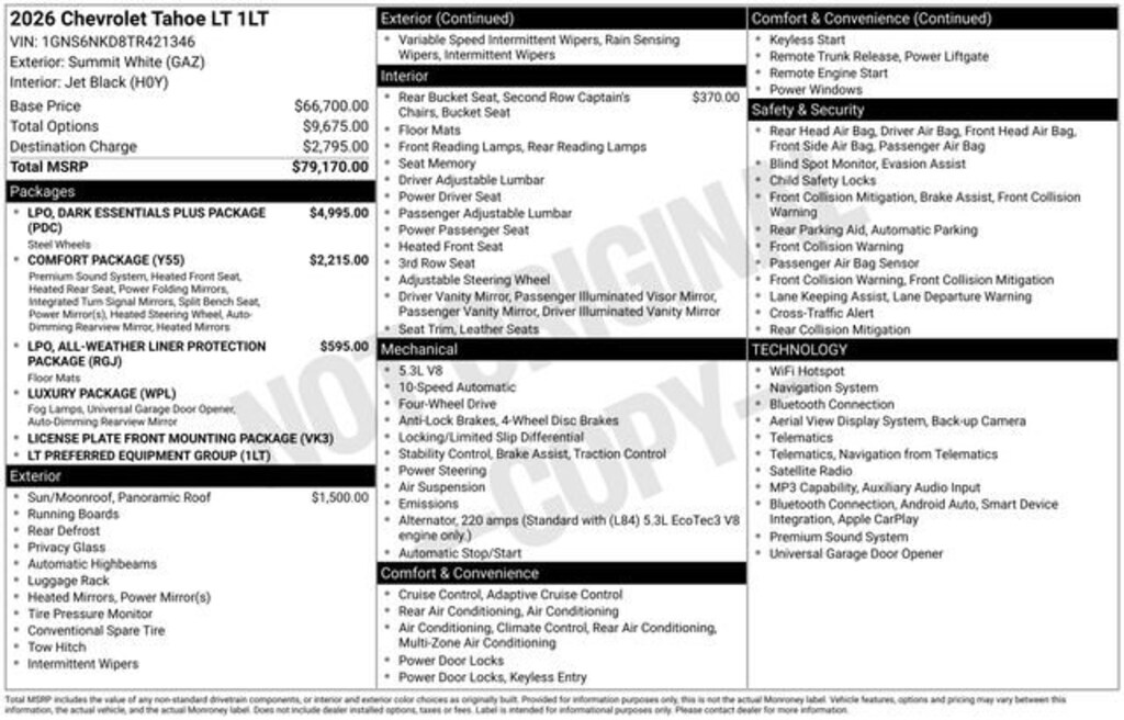 New 2026 Chevrolet Tahoe LT SUV