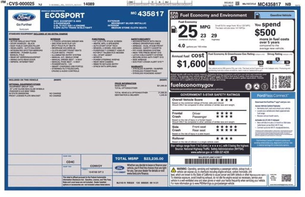 Used 2021 Ford EcoSport S SUV