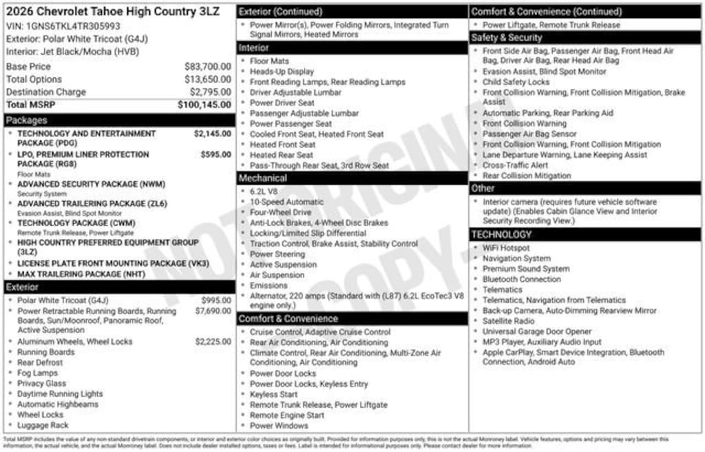 New 2026 Chevrolet Tahoe High Country SUV