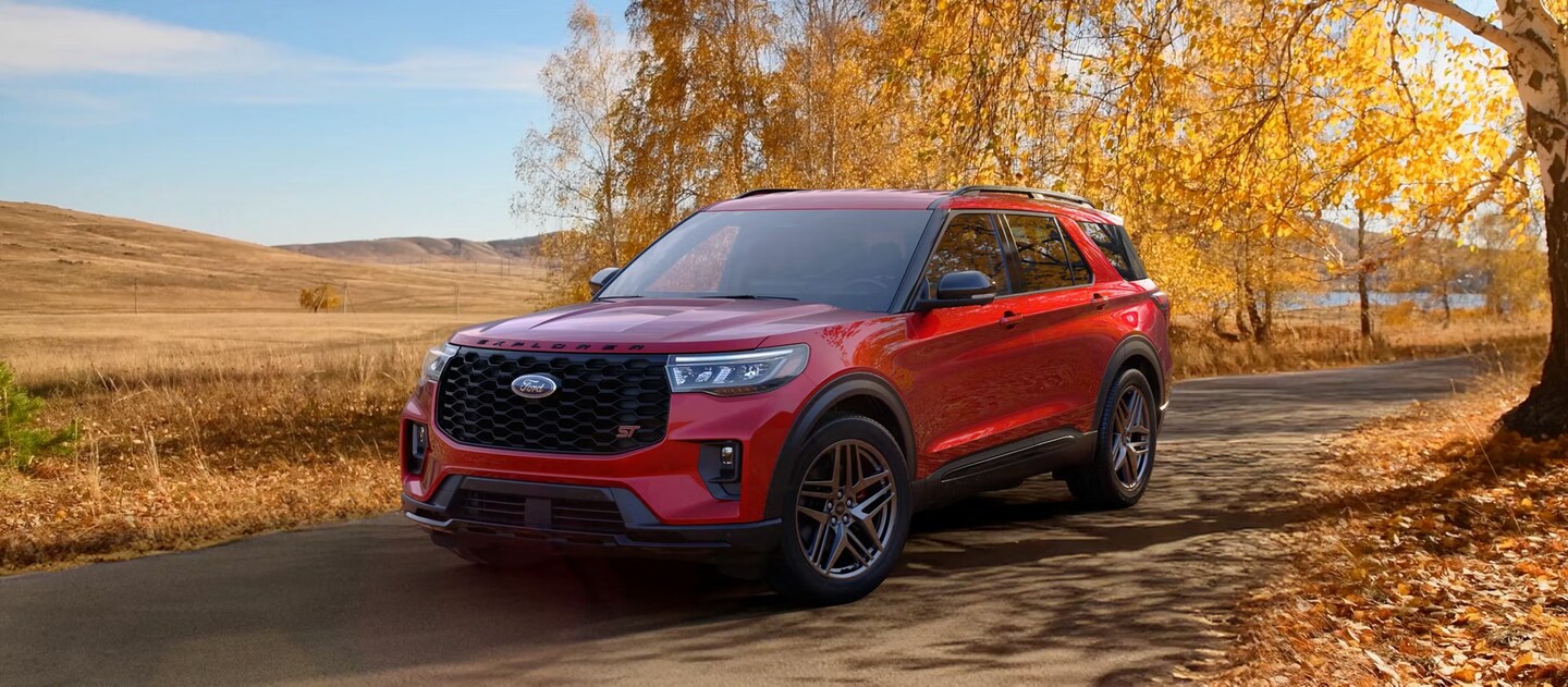  cherry red 2026 ford explorer in autumn