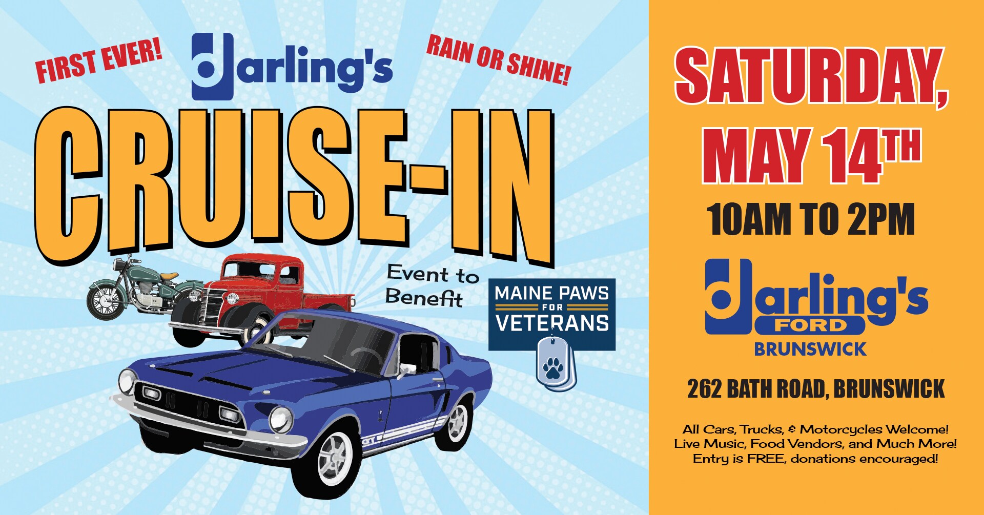 Darling's CruiseIn Event to Benefit Maine Paws for Veterans Darling's Brunswick Ford