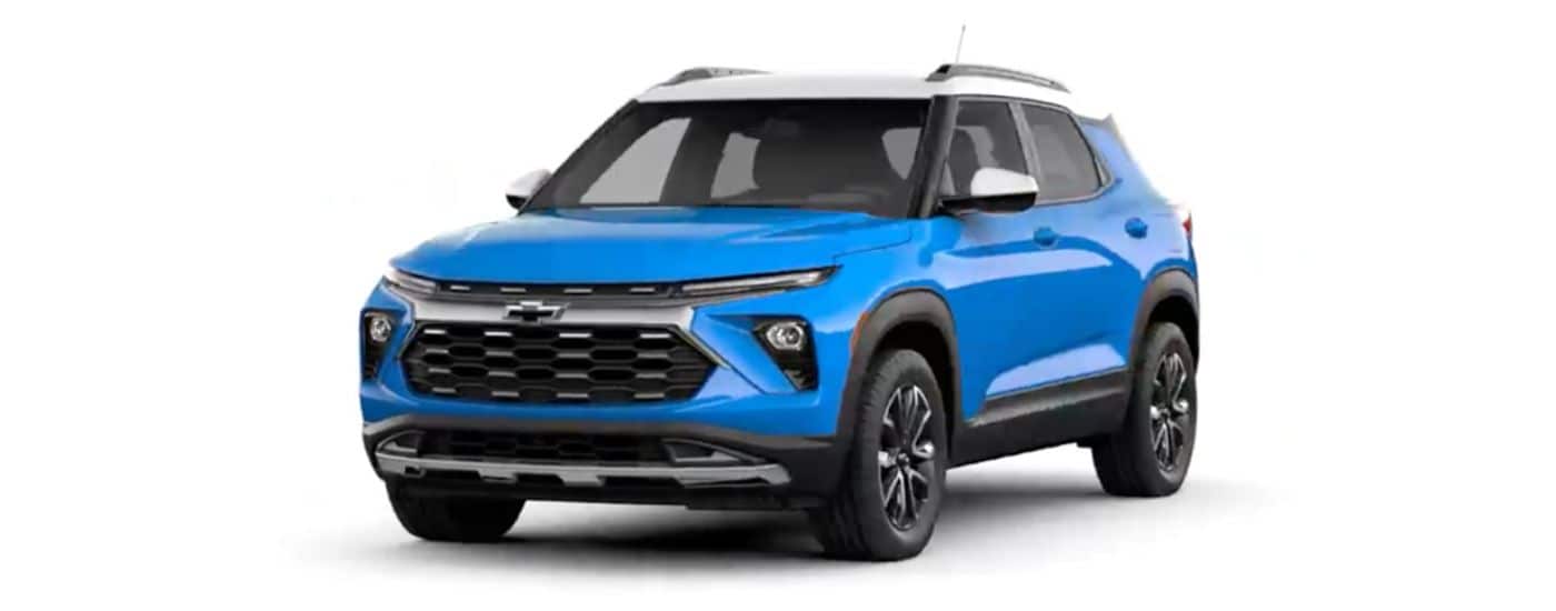A blue 2024 Chevy Trailblazer is shown angled left.