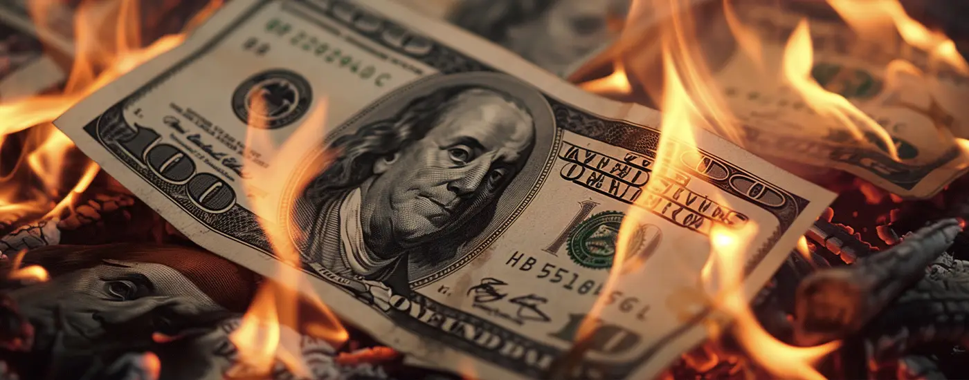 Money being burned - representing the hidden cost of continuing to repair an aging vehicle in Columbus Ohio instead of replacing it