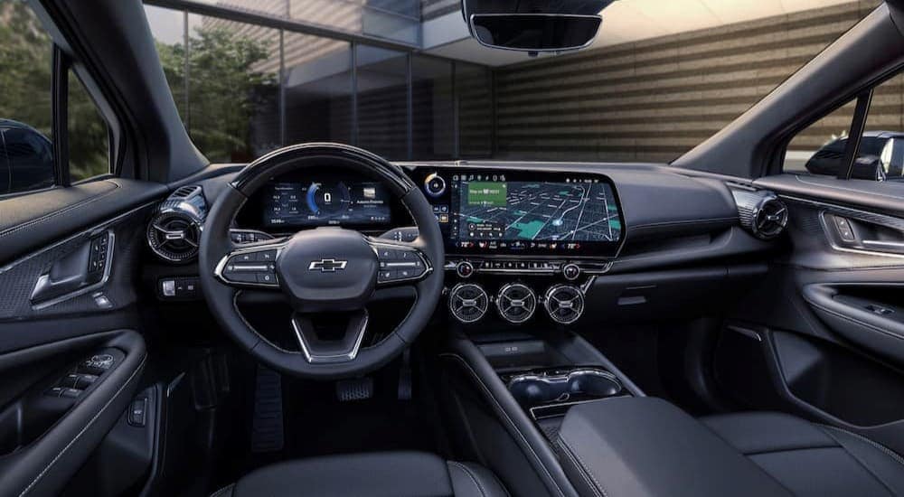 The black interior and dash is shown in a 2024 Chevy Blazer EV.