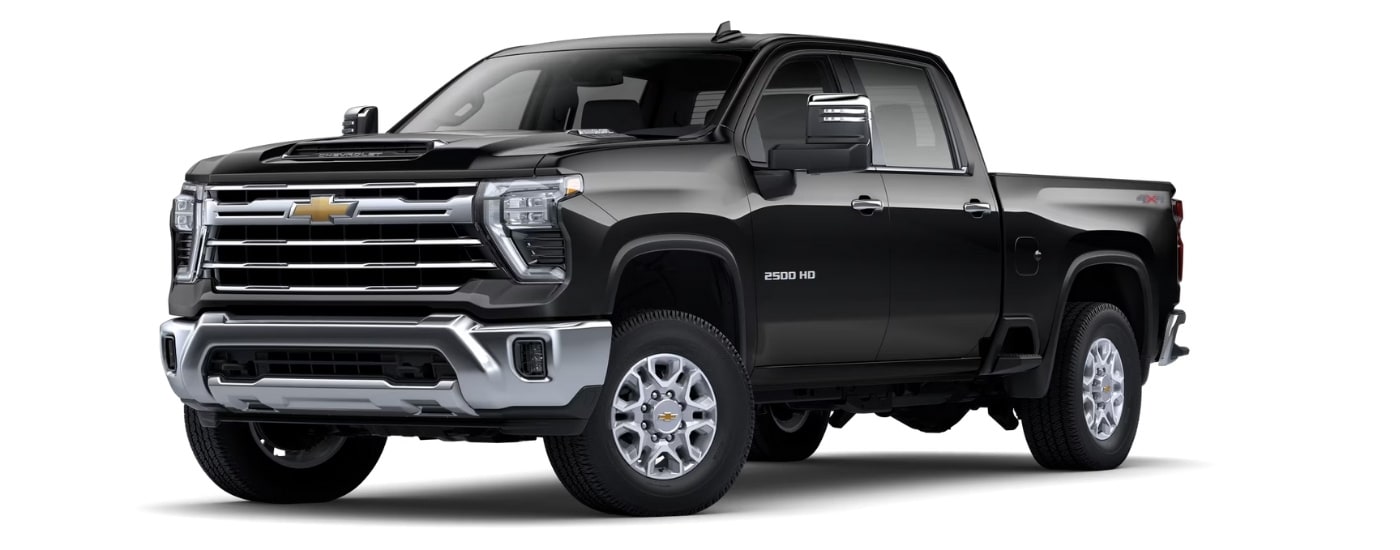 A black 2025 Chevy Silverado 2500 HD LTZ is angled left.