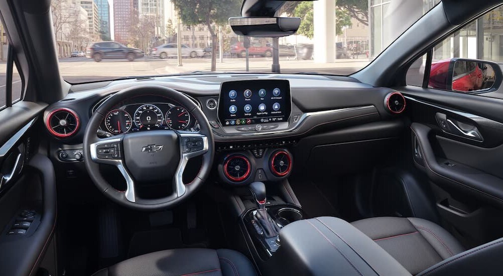 The black interior is shown in a 2025 Chevy Blazer RS.