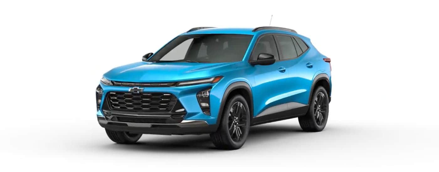 A blue 2025 Chevy Trax ACTIV is angled left.