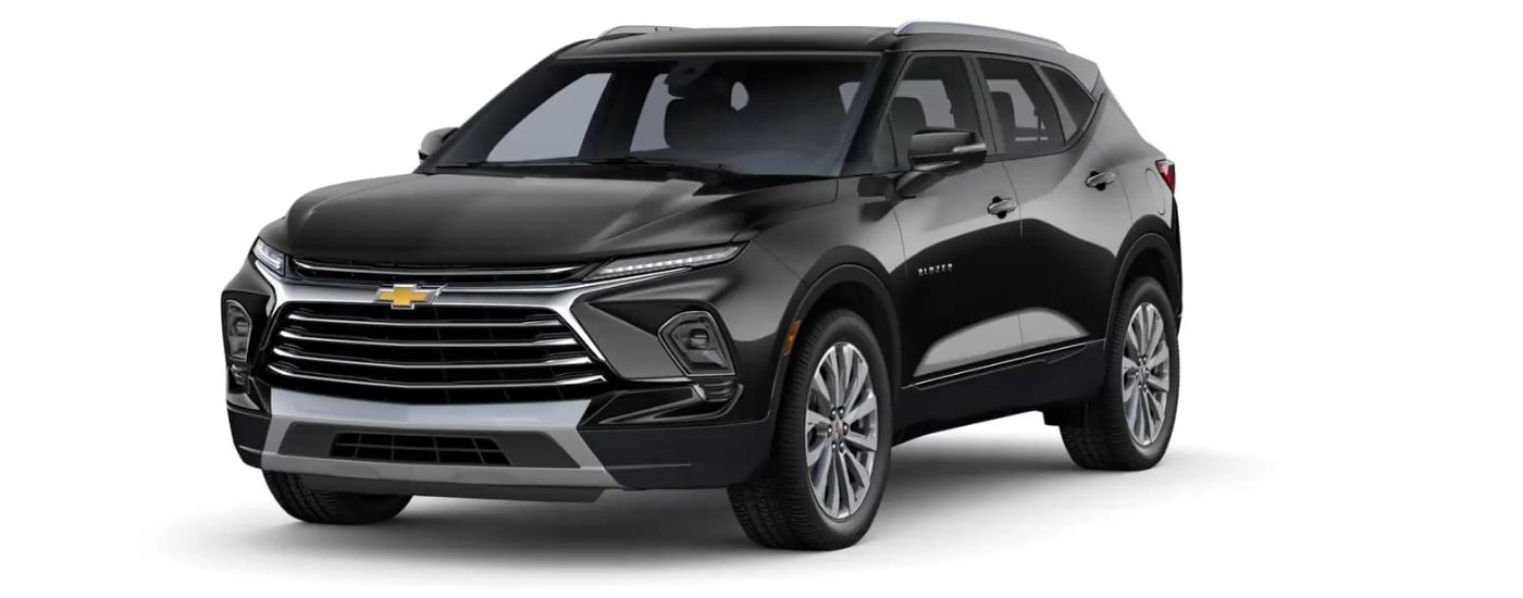A black 2024 Chevy Blazer Premier is angled left.