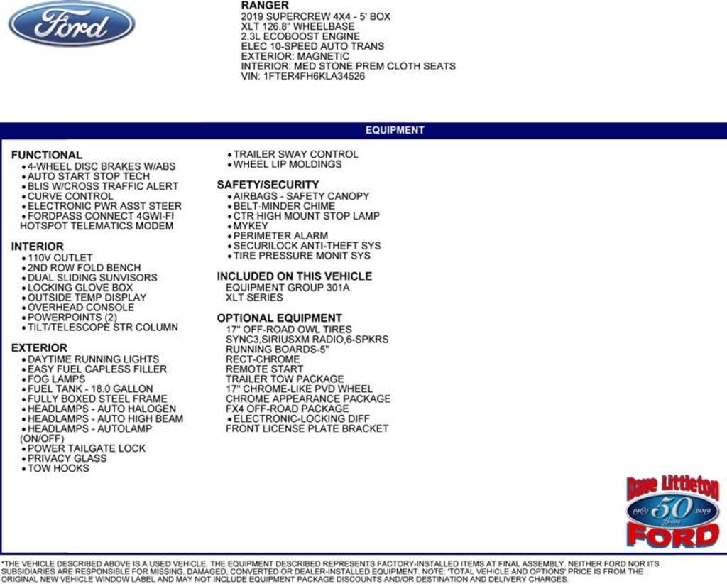 Ford Ranger 2 3 L Engine For Sale >> New 2019 Ford Ranger For Sale At Dave Littleton Ford Vin Ford Ranger 2 3 L Engine For Sale >> New 2019 Ford Ranger For Sale At Dave Littleton Ford Vin