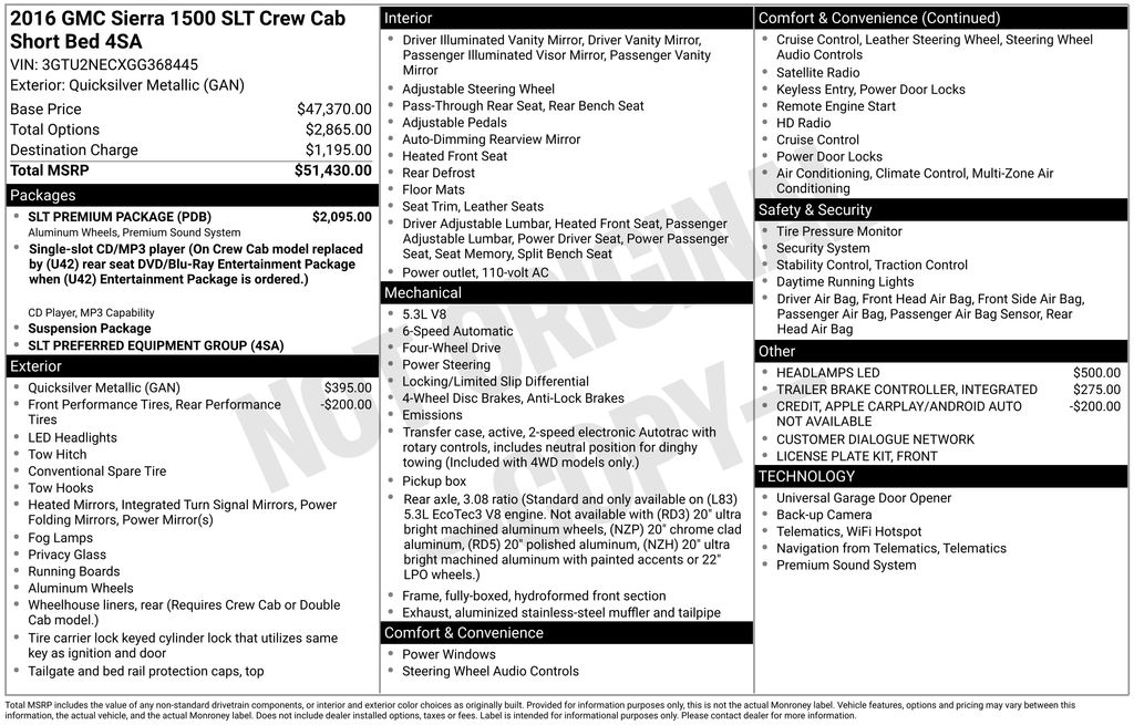 2016 GMC Sierra 4WD Crew Cab Short Box SLT w/R8J's photo