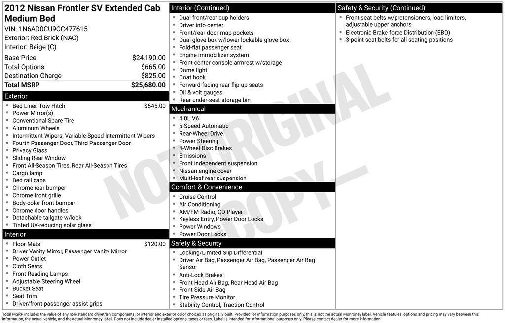 2012 Nissan Frontier 4.0 SV King Cab 4X2 AT's photo