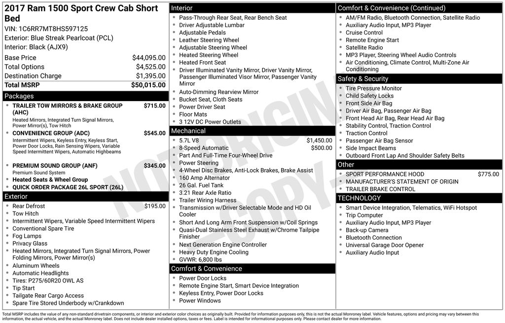 2017 RAM Ram 1500 Pickup Sport