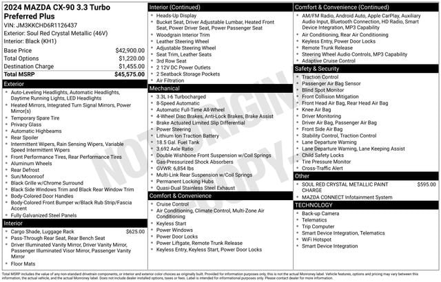 Used 2024 Mazda CX-90 Turbo Preferred Plus Package with VIN JM3KKCHD6R1126437 for sale in Delano, Minnesota