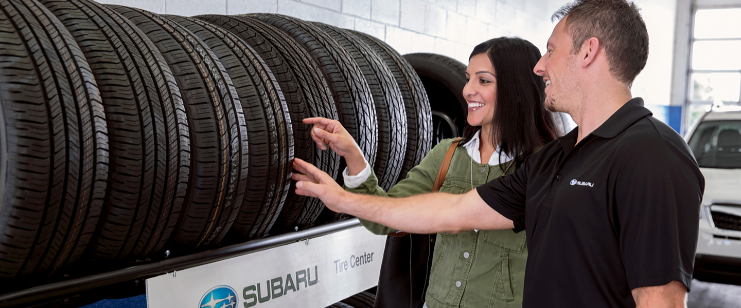 Subaru Tire Stand with clients