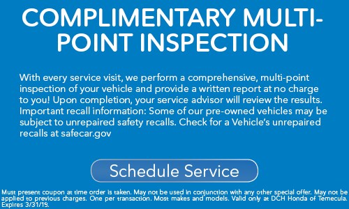 Honda Service Specials Discounts Coupons In Temecula