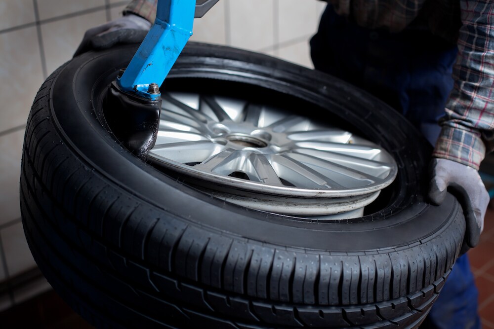 Tire change close-up