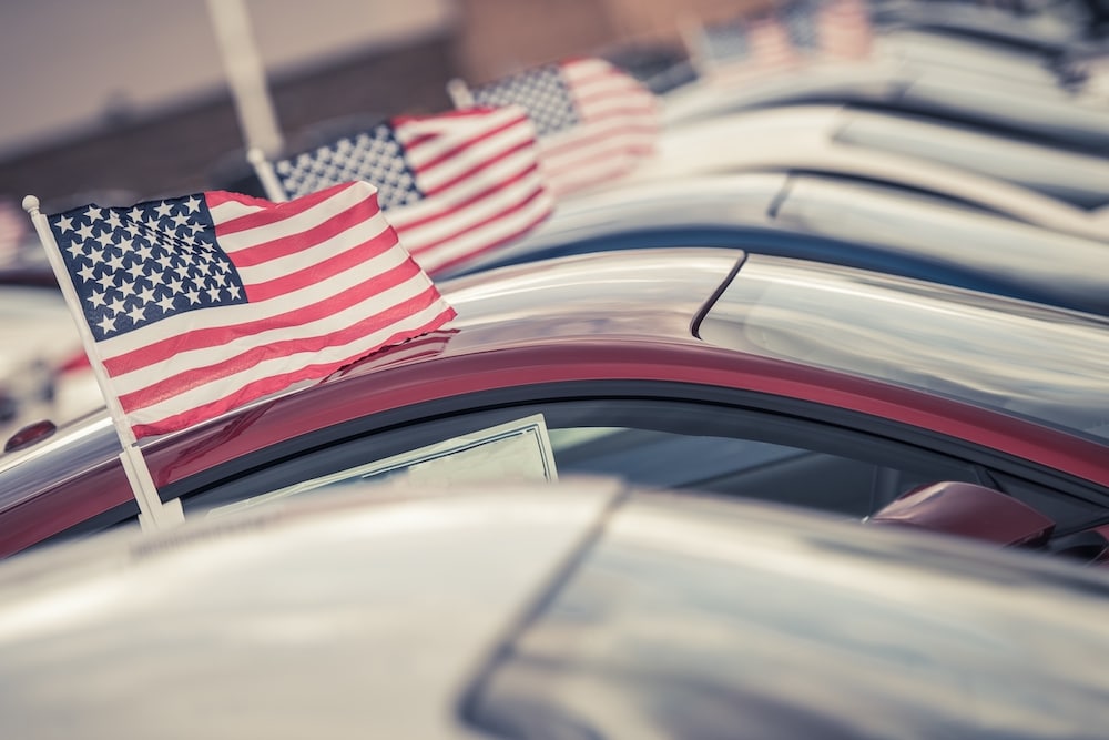 American Flags on Car