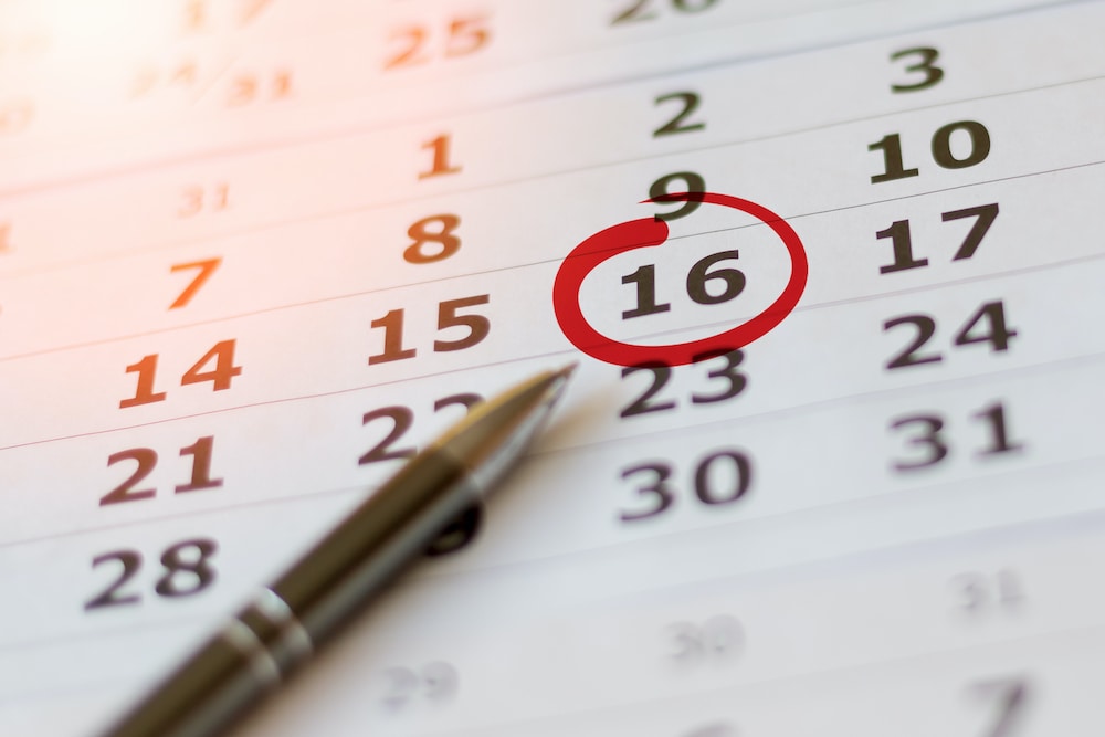 Calendar with 16th circled
