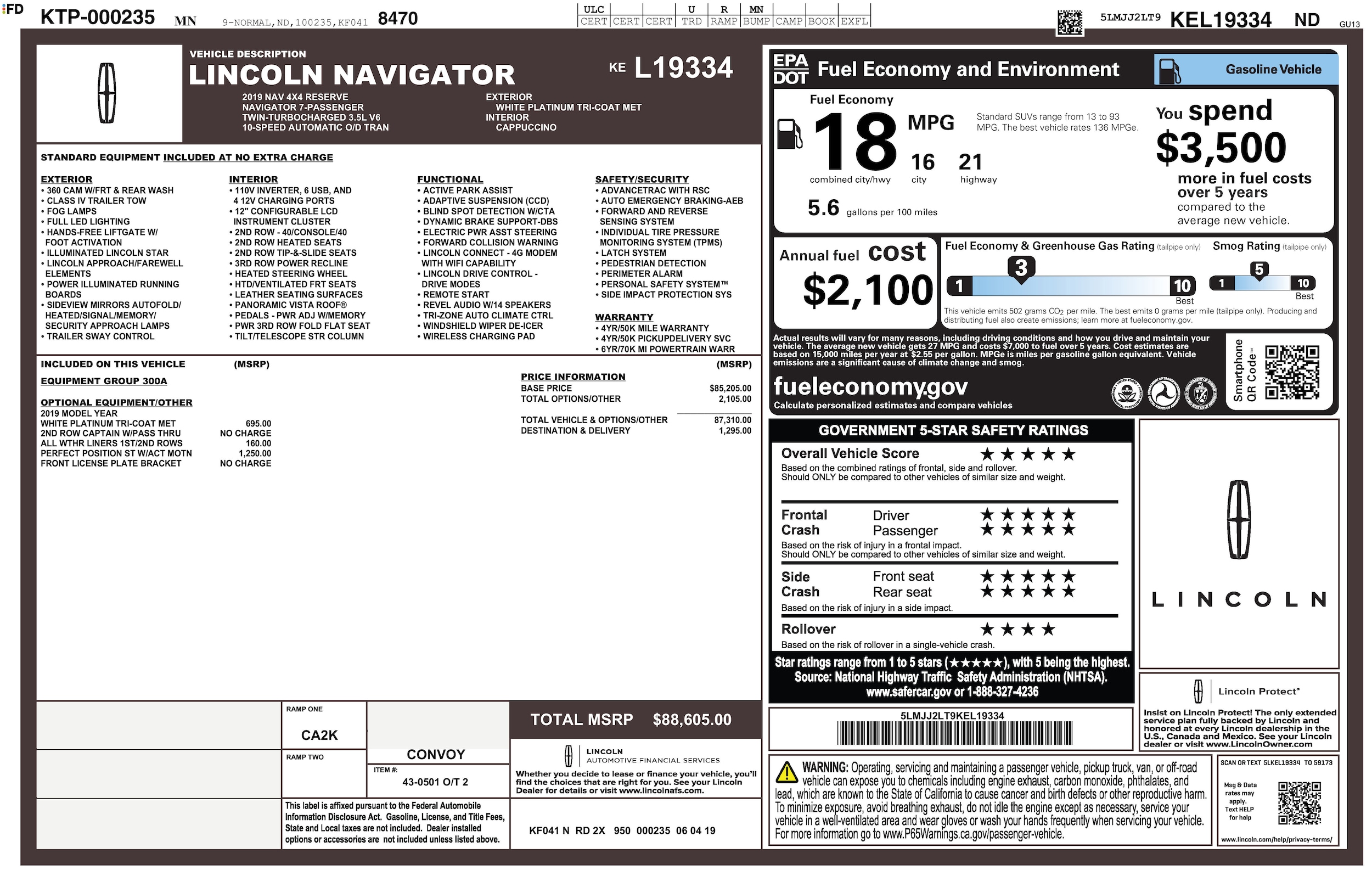 Used 2019 Lincoln Navigator Reserve with VIN 5LMJJ2LT9KEL19334 for sale in Waseca, Minnesota