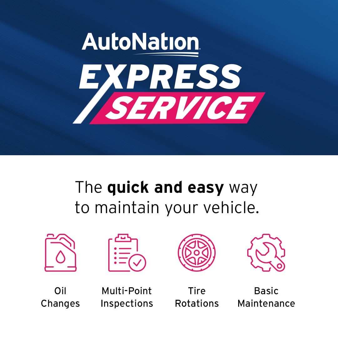 Infographic highlighting AutoNation Express Service with text saying: The quick and easy way to maintain your vehicle