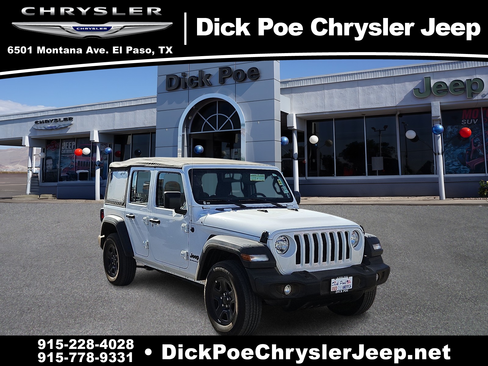Used 2023 Jeep Wrangler 4-Door Sport with VIN 1C4HJXDG1PW699551 for sale in El Paso, TX