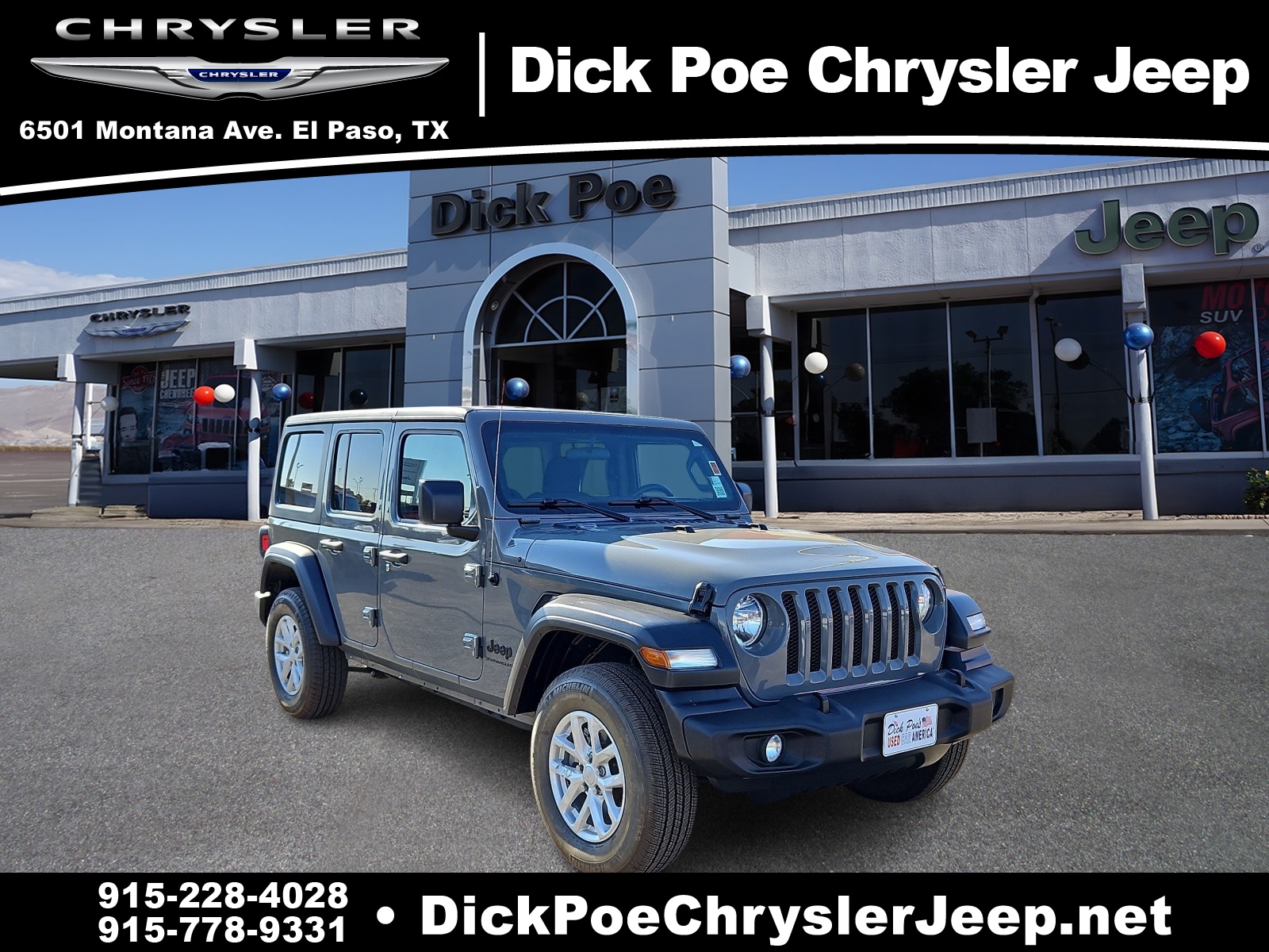 Used 2023 Jeep Wrangler 4-Door Sport S with VIN 1C4HJXDN1PW615596 for sale in El Paso, TX
