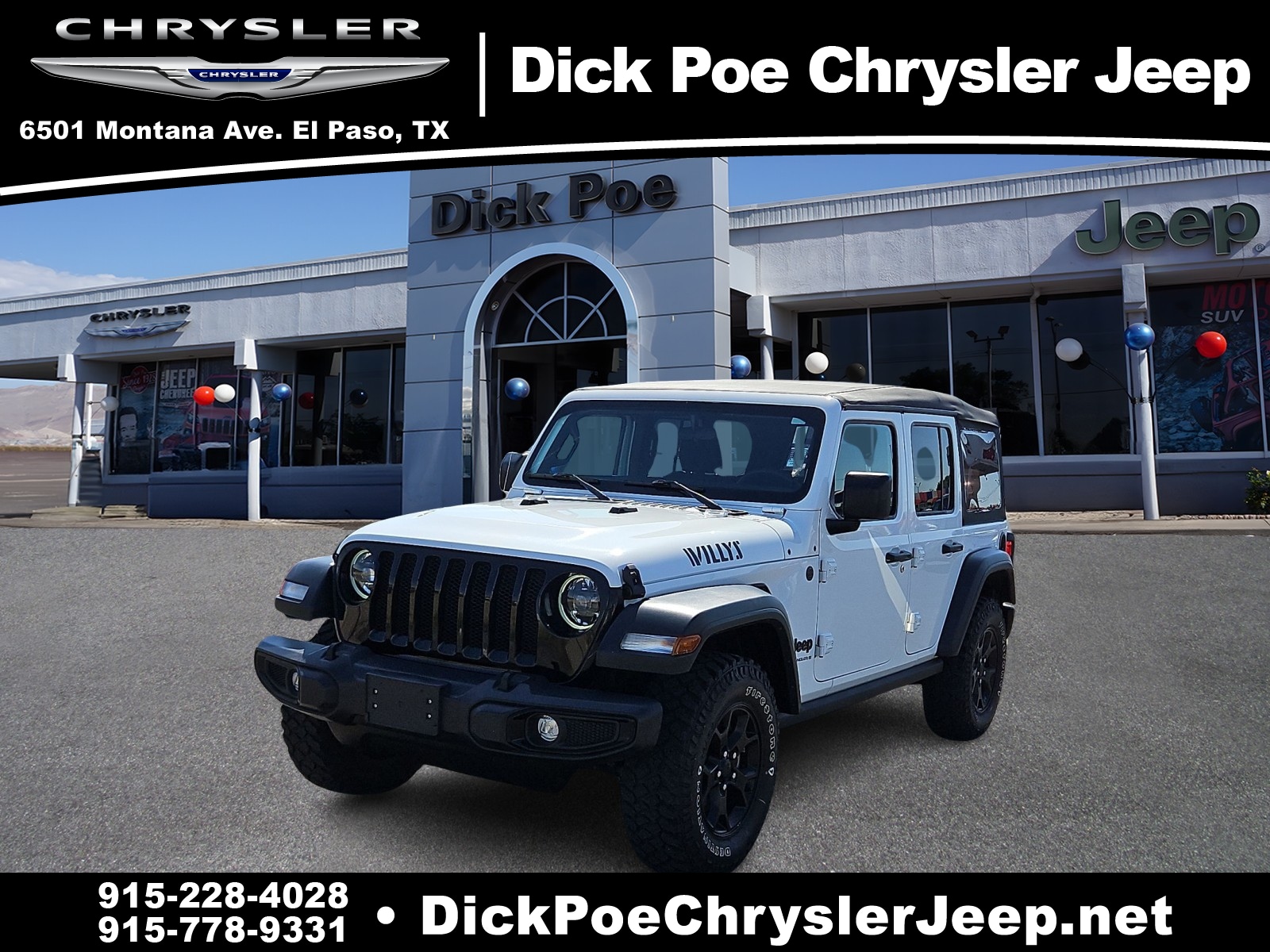 Used 2023 Jeep Wrangler 4-Door Willys with VIN 1C4HJXDN2PW614490 for sale in El Paso, TX