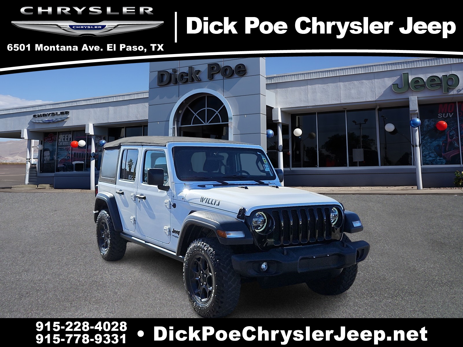 Used 2020 Jeep Wrangler Unlimited Willys with VIN 1C4HJXDN4LW237199 for sale in El Paso, TX