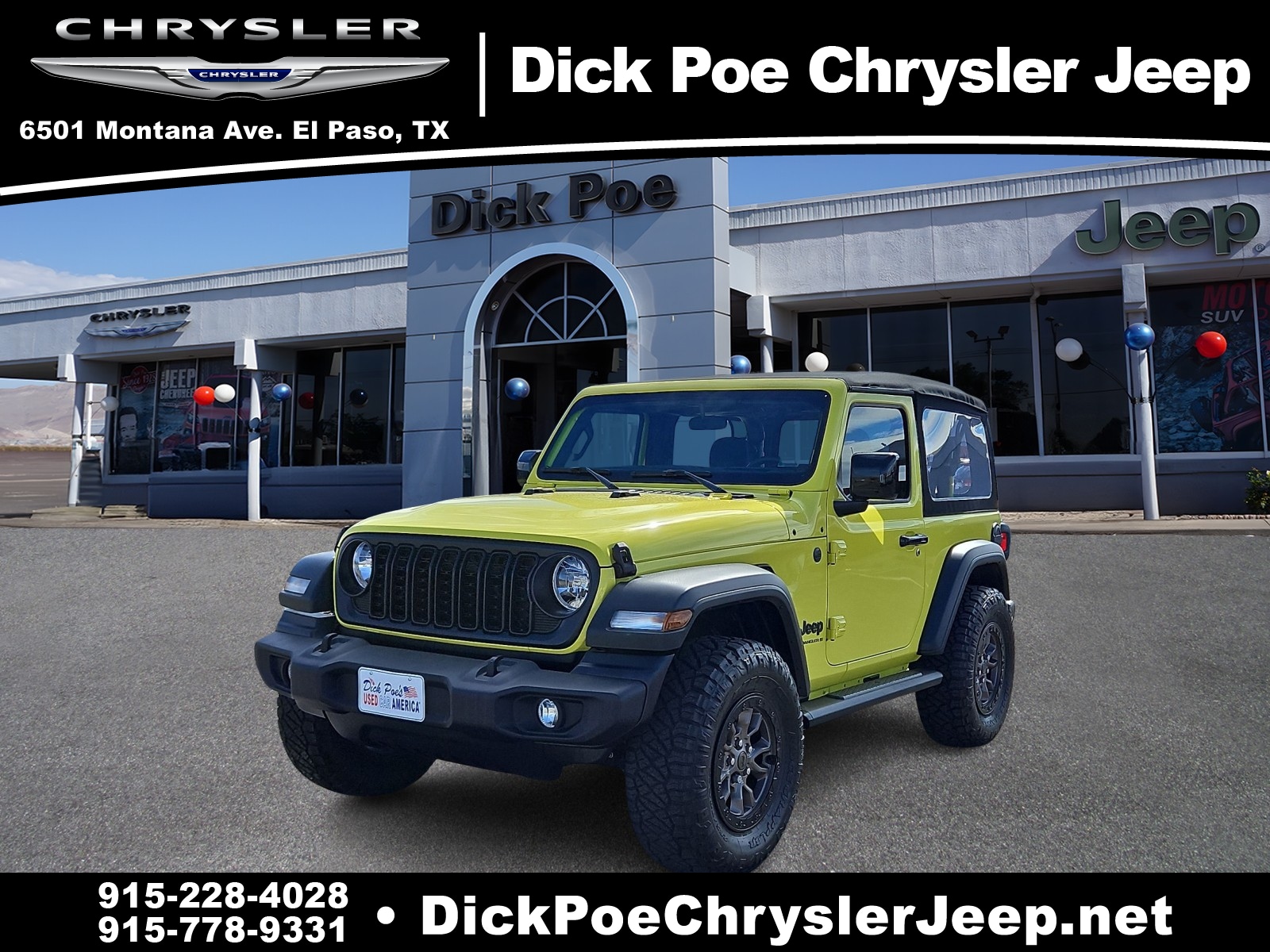 Used 2024 Jeep Wrangler 2-Door Sport with VIN 1C4PJXAG7RW150231 for sale in El Paso, TX