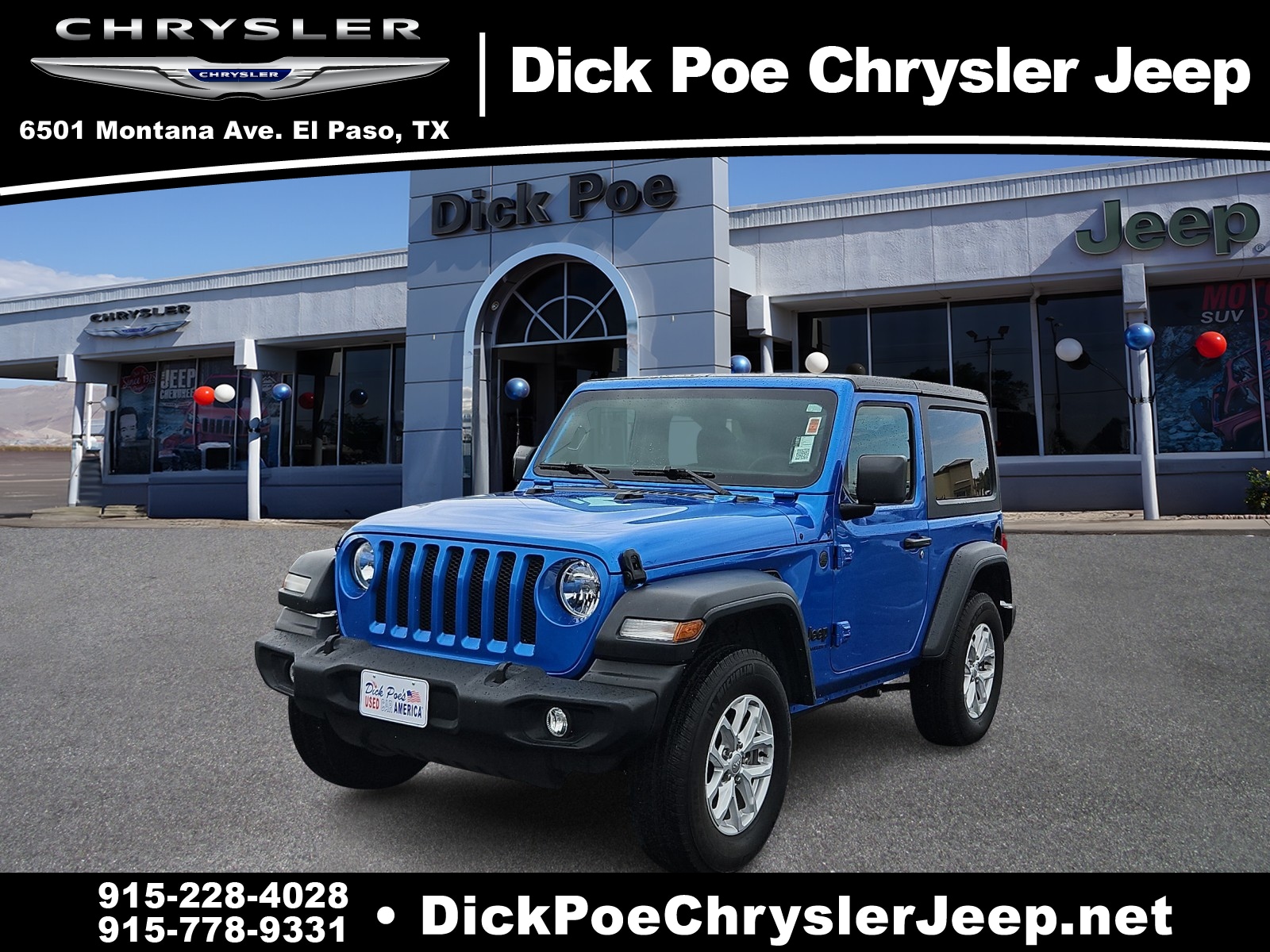 Used 2023 Jeep Wrangler 2-Door Sport S with VIN 1C4HJXAG9PW668312 for sale in El Paso, TX