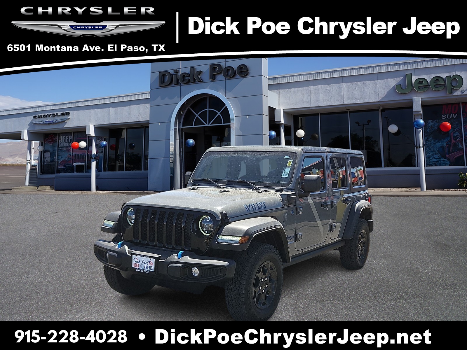Used 2023 Jeep Wrangler 4xe Willys 4XE with VIN 1C4JJXN68PW628807 for sale in El Paso, TX
