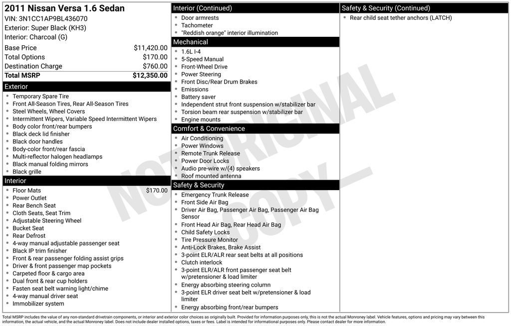2011 Nissan Versa Base's photo