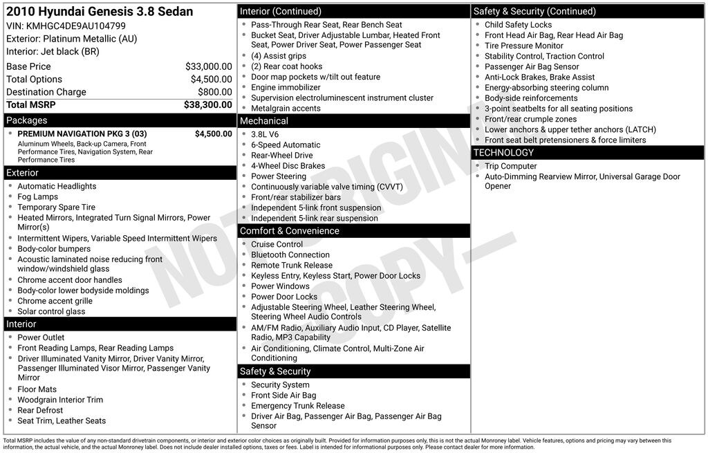Used 2010 Hyundai Genesis 3.8 Sedan
