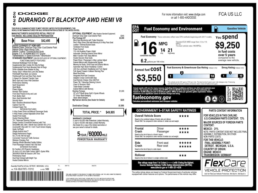 New 2026 Dodge Durango GT HEMI V8 Sport Utility