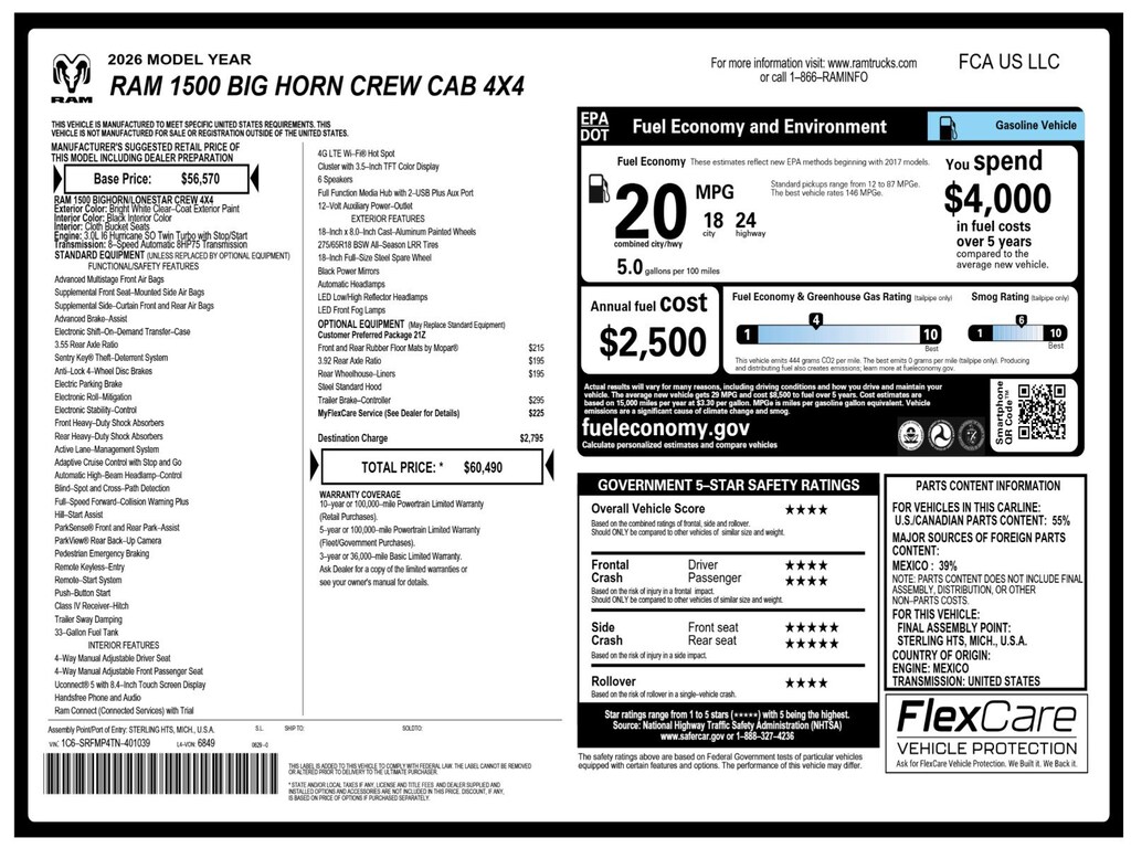 New 2026 Ram 1500 Big Horn/Lone Star Pickup