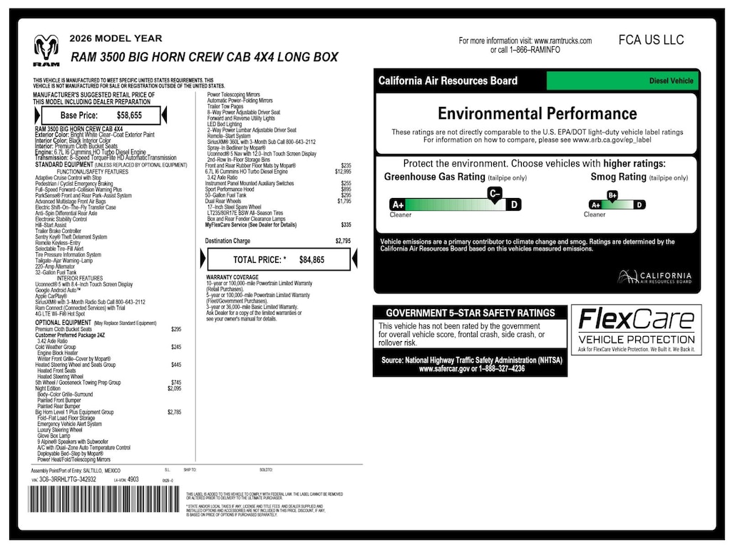 New 2026 Ram 3500 Big Horn Pickup