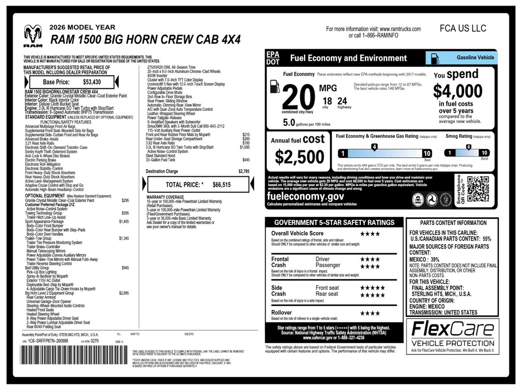 New 2026 Ram 1500 Big Horn/Lone Star Pickup