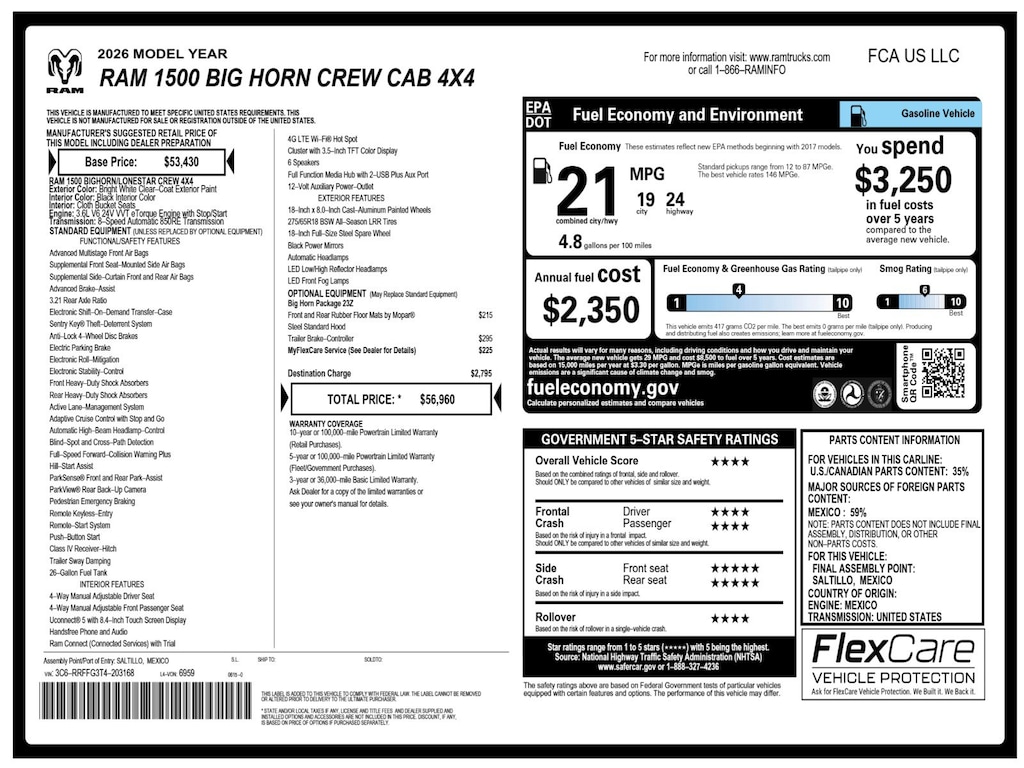 New 2026 Ram 1500 Big Horn/Lone Star Pickup