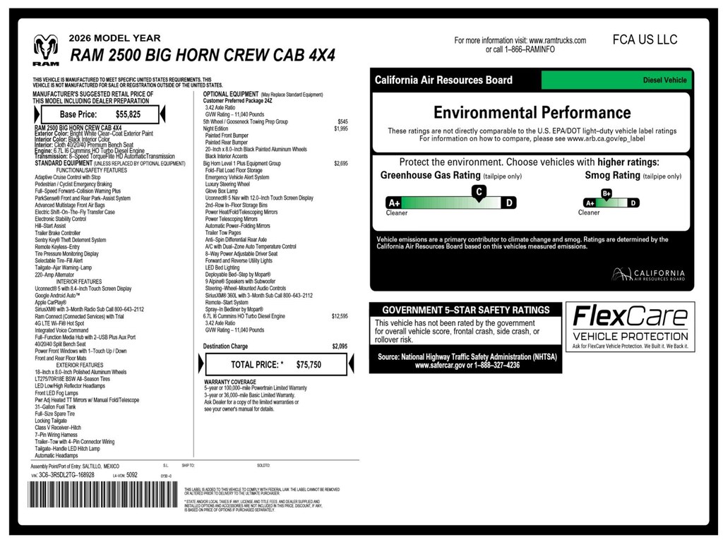 New 2026 Ram 2500 Big Horn Pickup