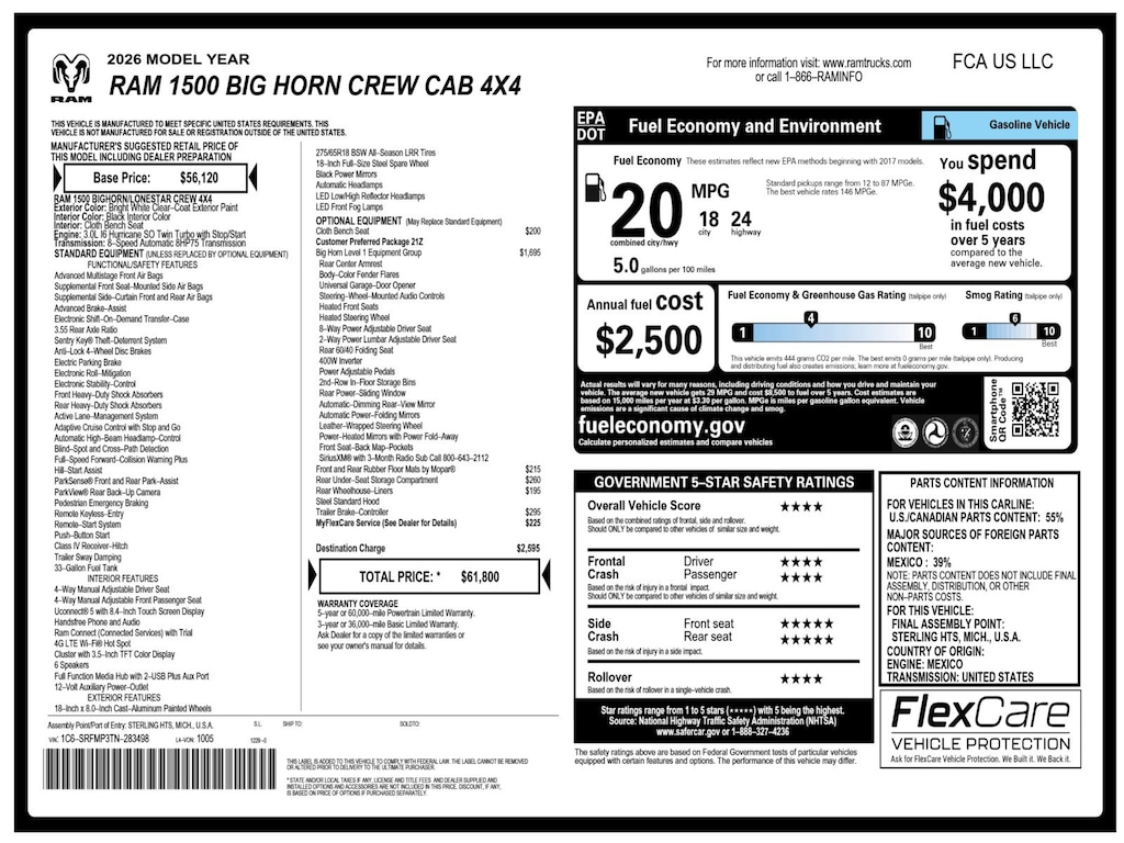 New 2026 Ram 1500 Big Horn/Lone Star Pickup