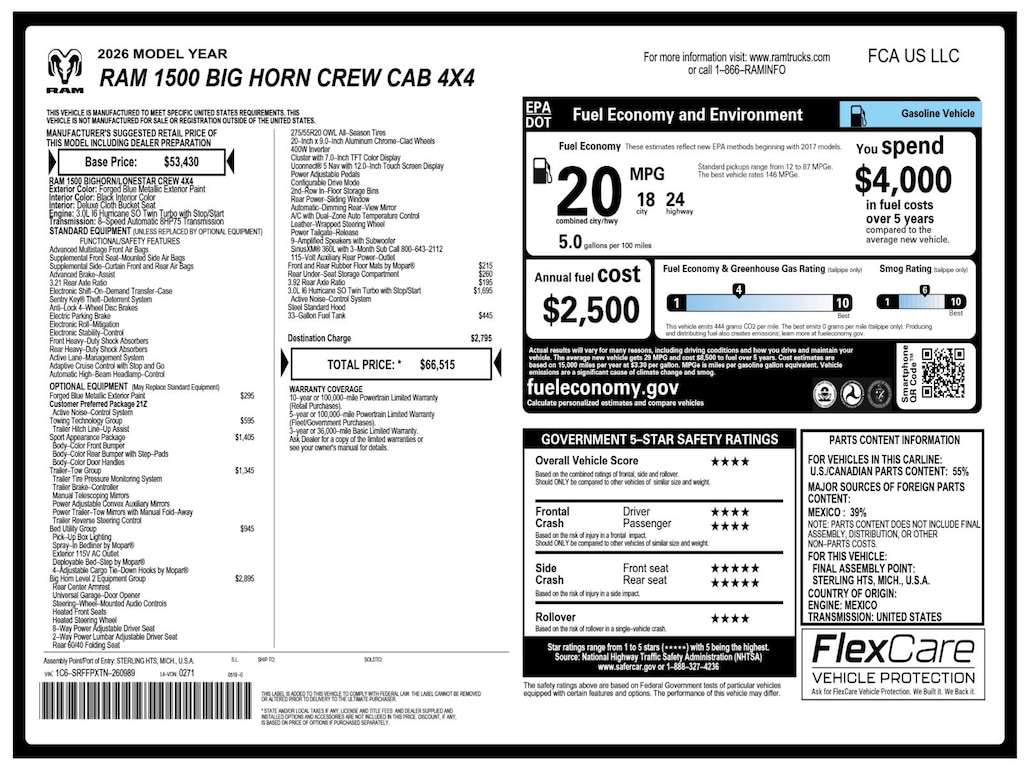 New 2026 Ram 1500 Big Horn/Lone Star Pickup
