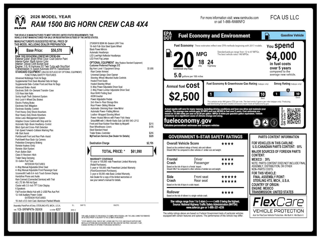 New 2026 Ram 1500 Big Horn/Lone Star Pickup