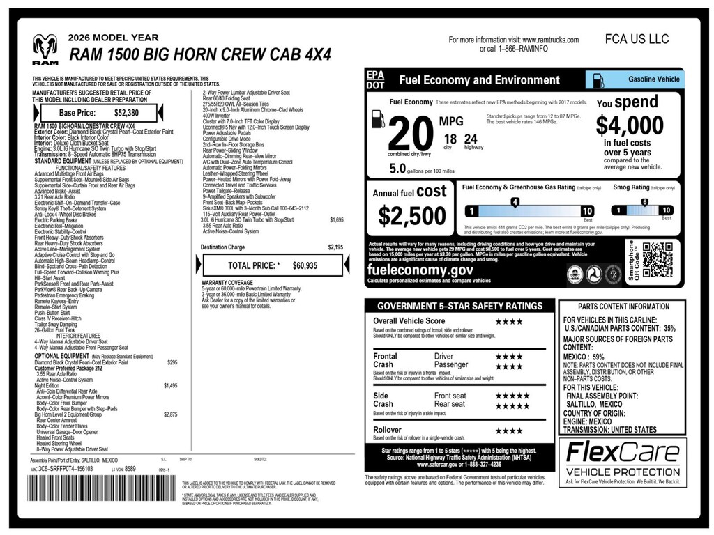 New 2026 Ram 1500 Big Horn/Lone Star Pickup