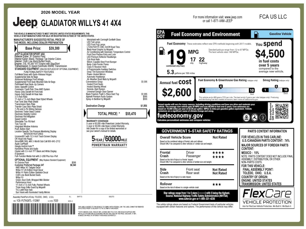 New 2026 Jeep Gladiator Sport Pickup