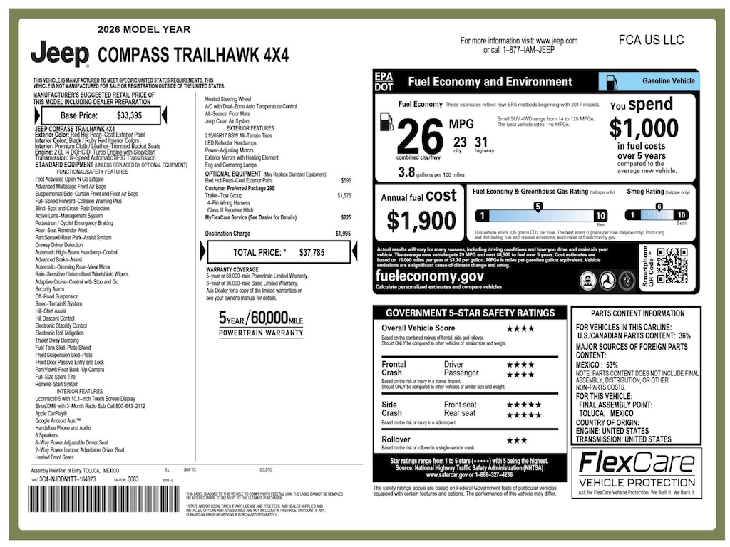 New 2026 Jeep Compass Trailhawk Sport Utility