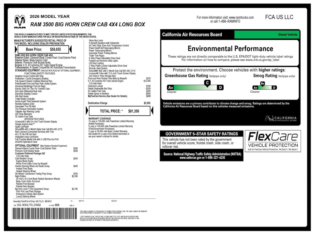 New 2026 Ram 3500 Big Horn Pickup
