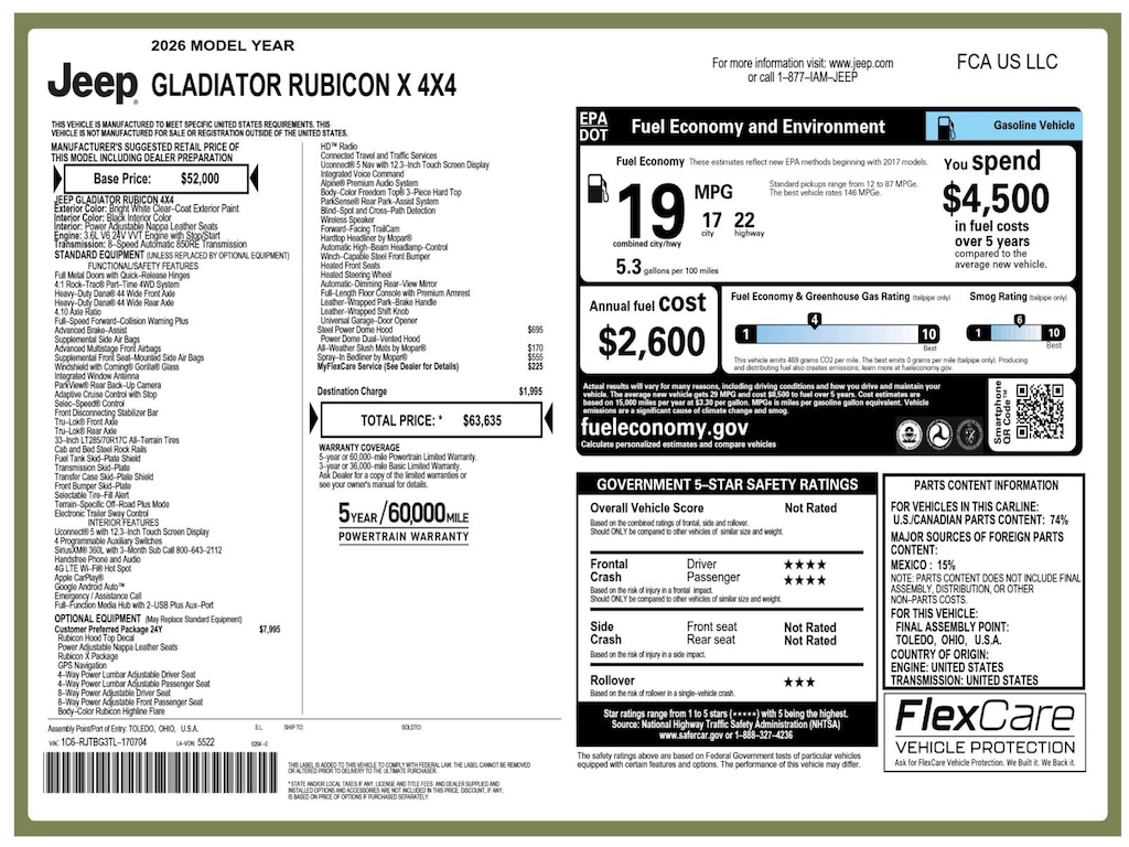 New 2026 Jeep Gladiator Rubicon Pickup