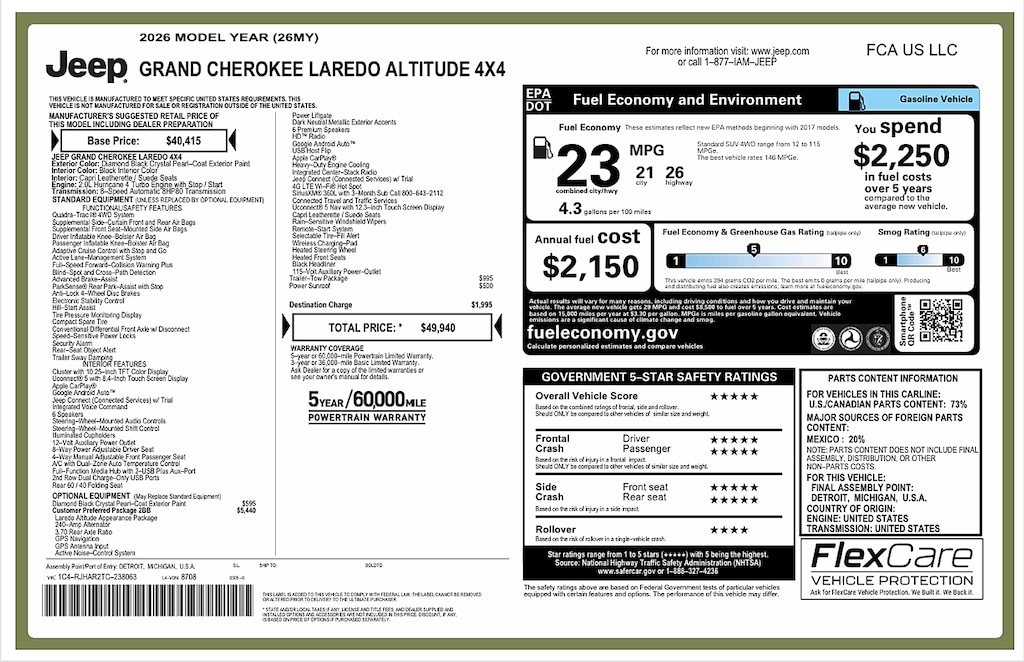 New 2026 Jeep Grand Cherokee Laredo Altitude Sport Utility