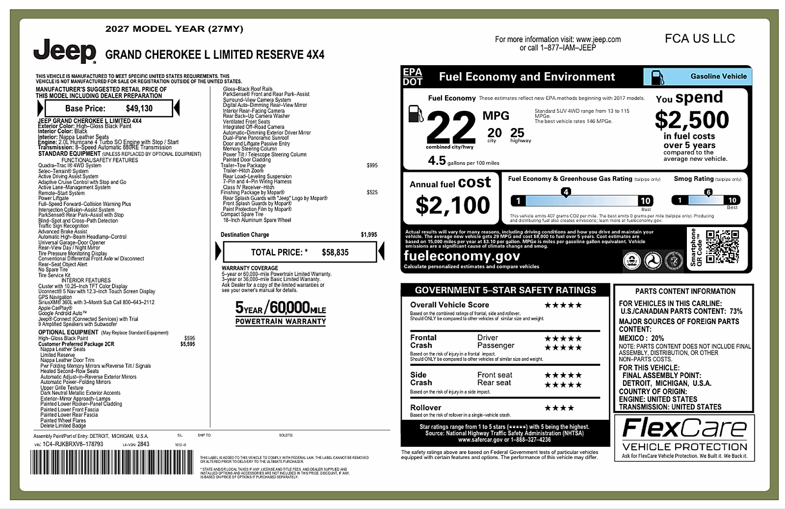 New 2027 Jeep Grand Cherokee L Limited Reserve 4x4 Sport Utility